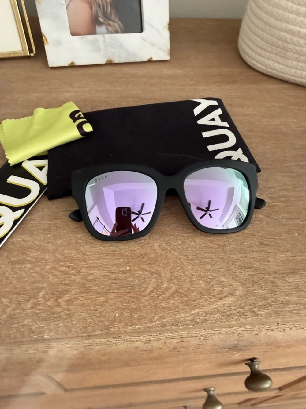 Quay Black Frame Sunglasses with Purple Mirrored Lenses